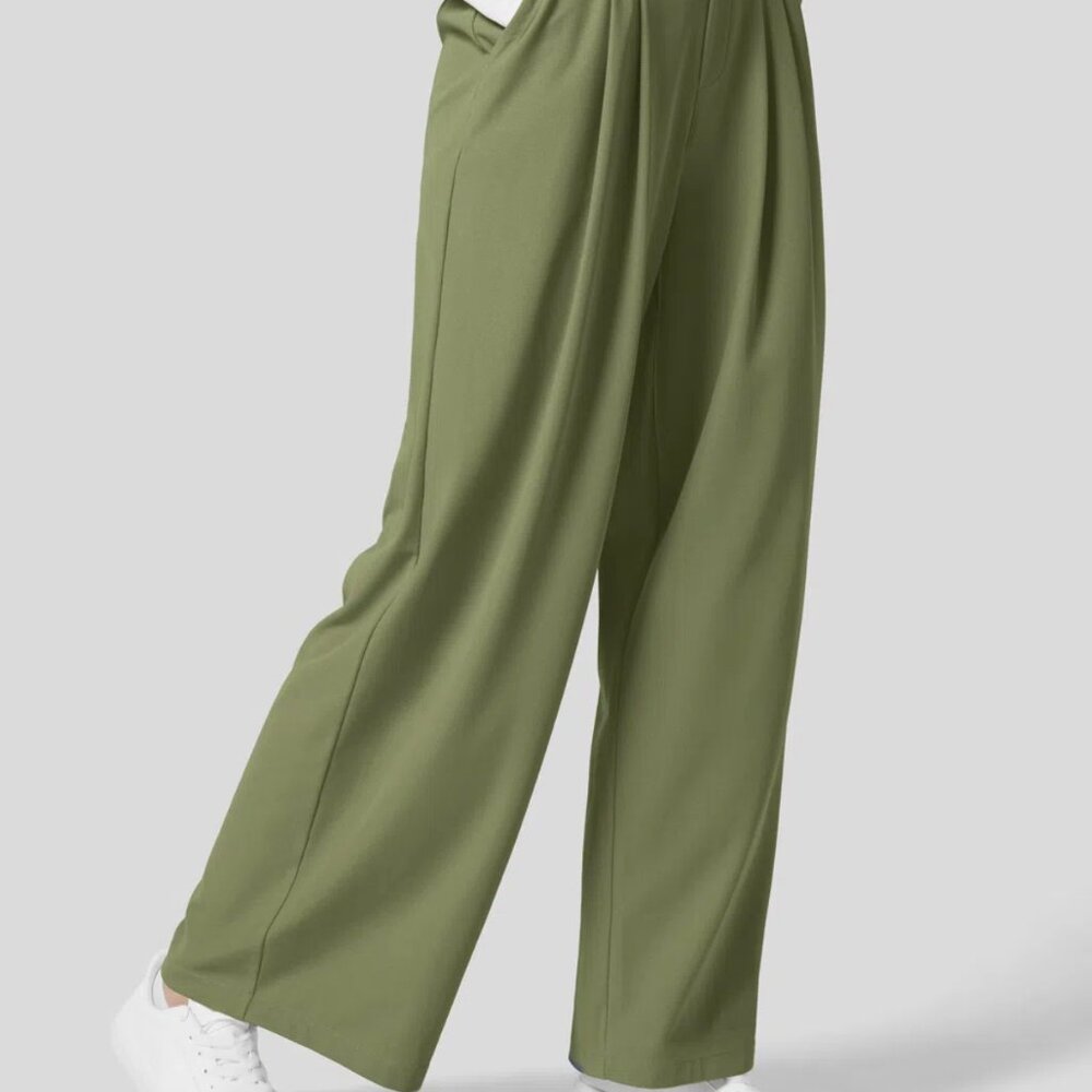 NWT Halara High Waisted Plicated Side Pocket Wide Leg Waffle Work Pants M